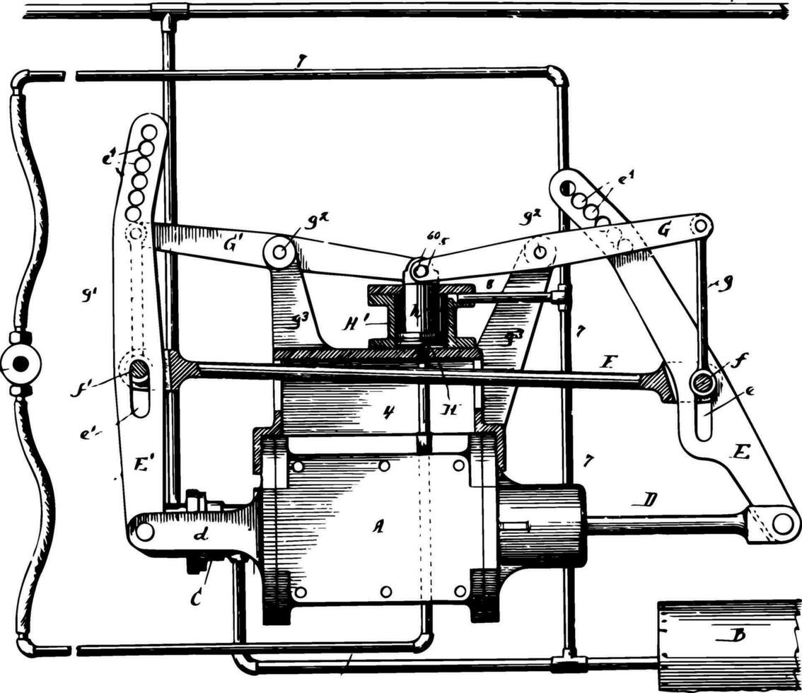 Fluid Pressure Brake Apparatus, vintage illustration. vector