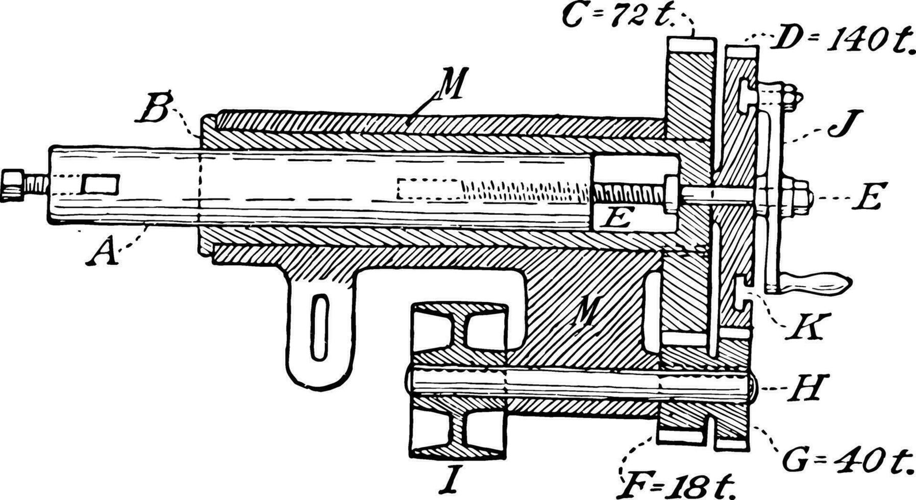 Hand Crank Lathe Boring Rod, vintage illustration. vector