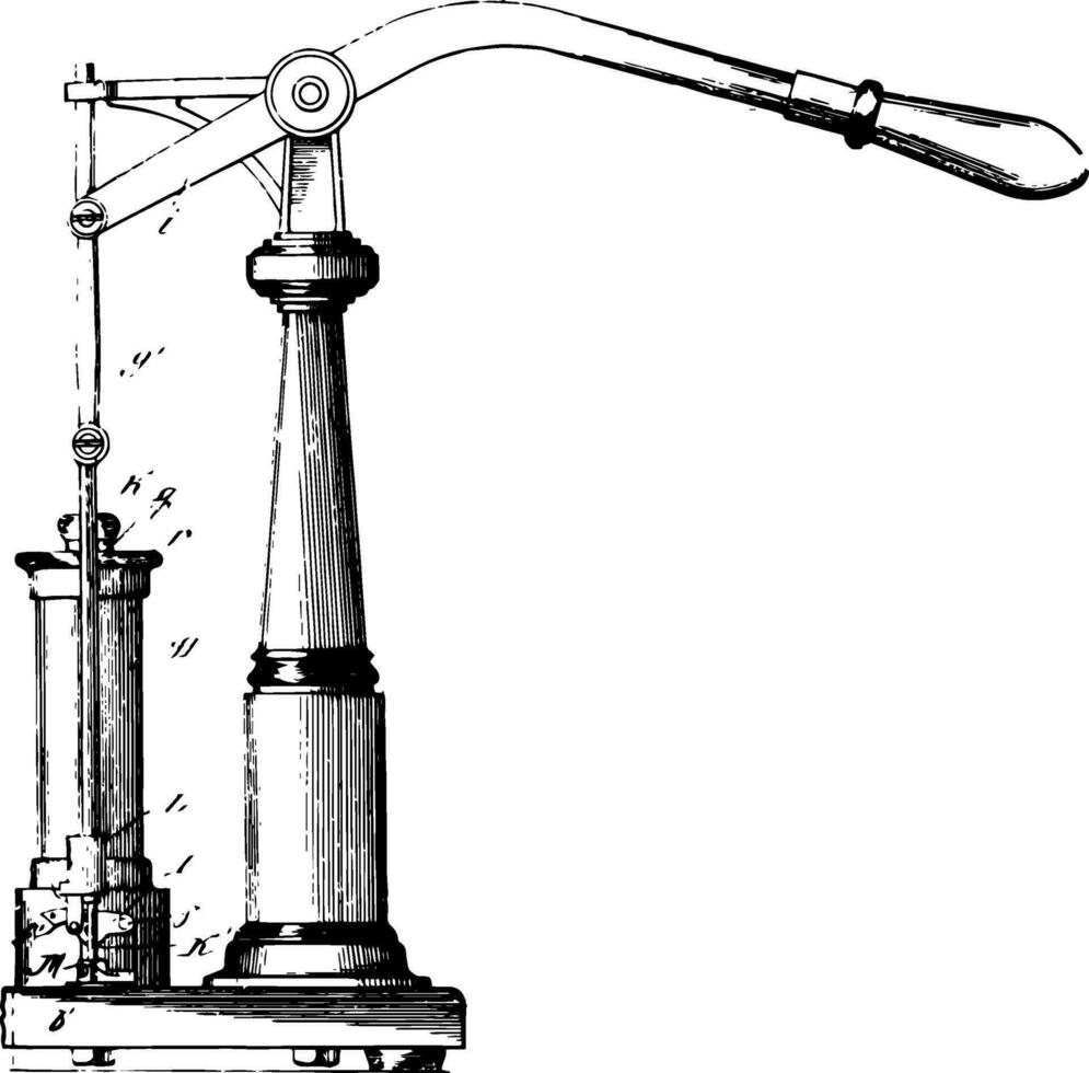 Mechanical Action Air Pump, vintage illustration. vector