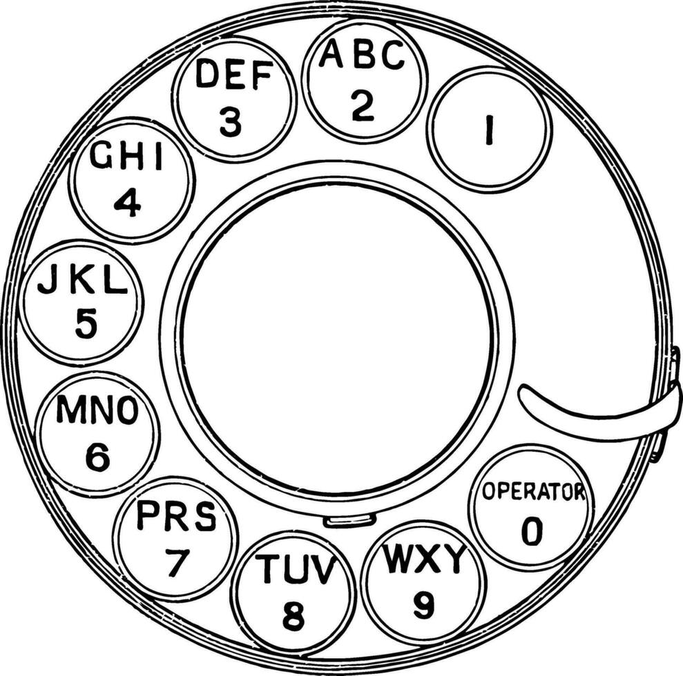 Telephone Rotary Dial, vintage illustration. vector