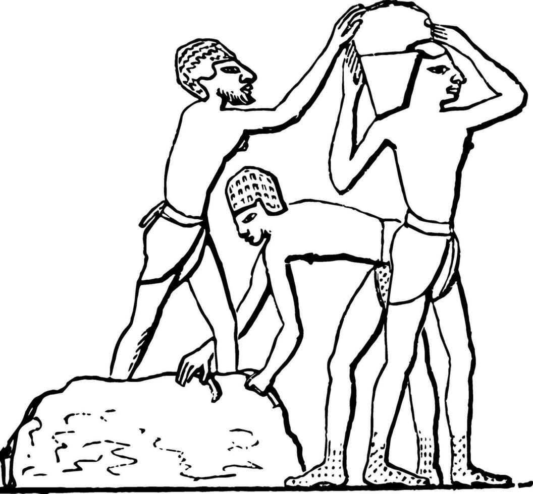 Egyptian Brick Making, vintage illustration. vector