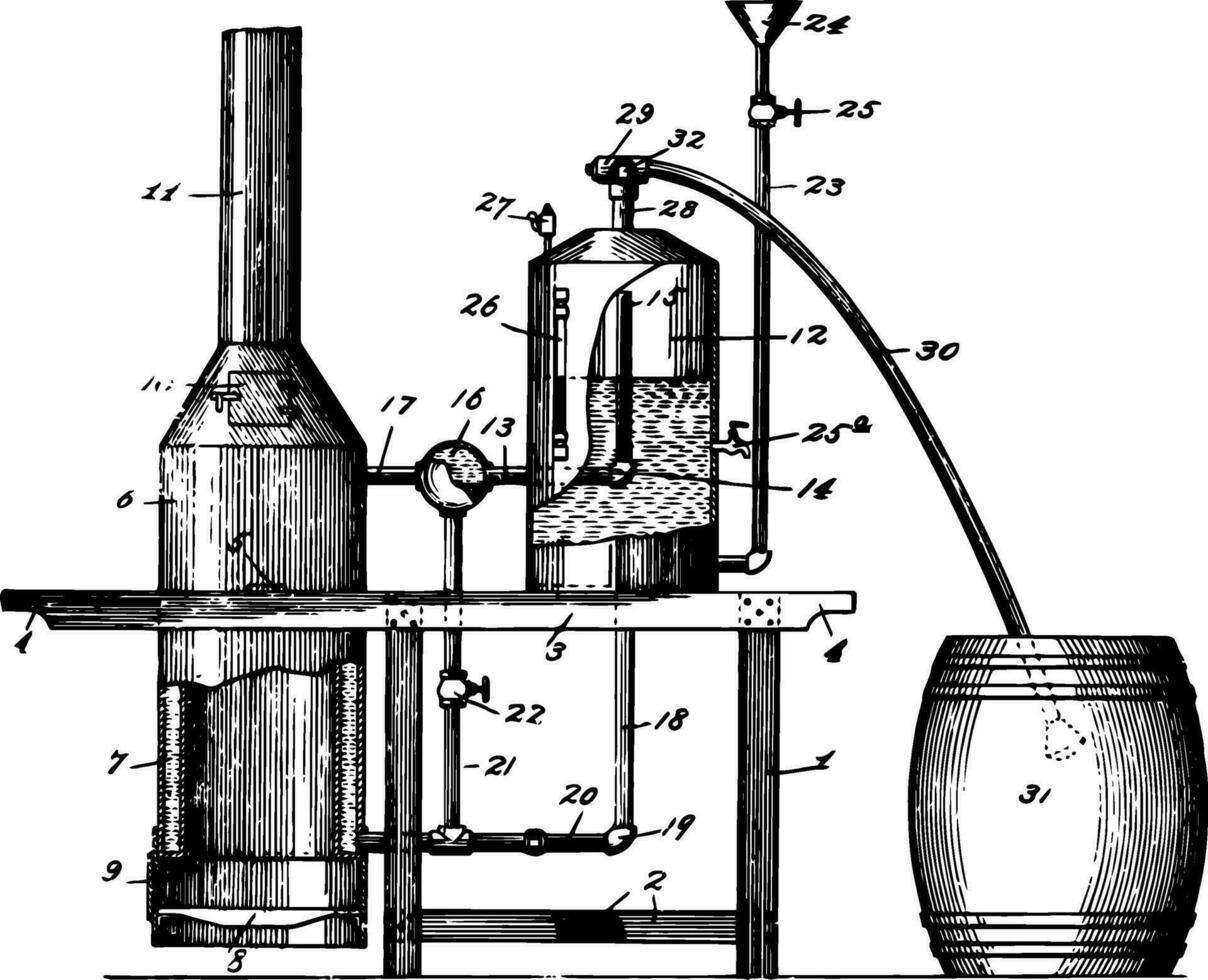 Steam Feed Cooker and Evaporator, vintage illustration. vector