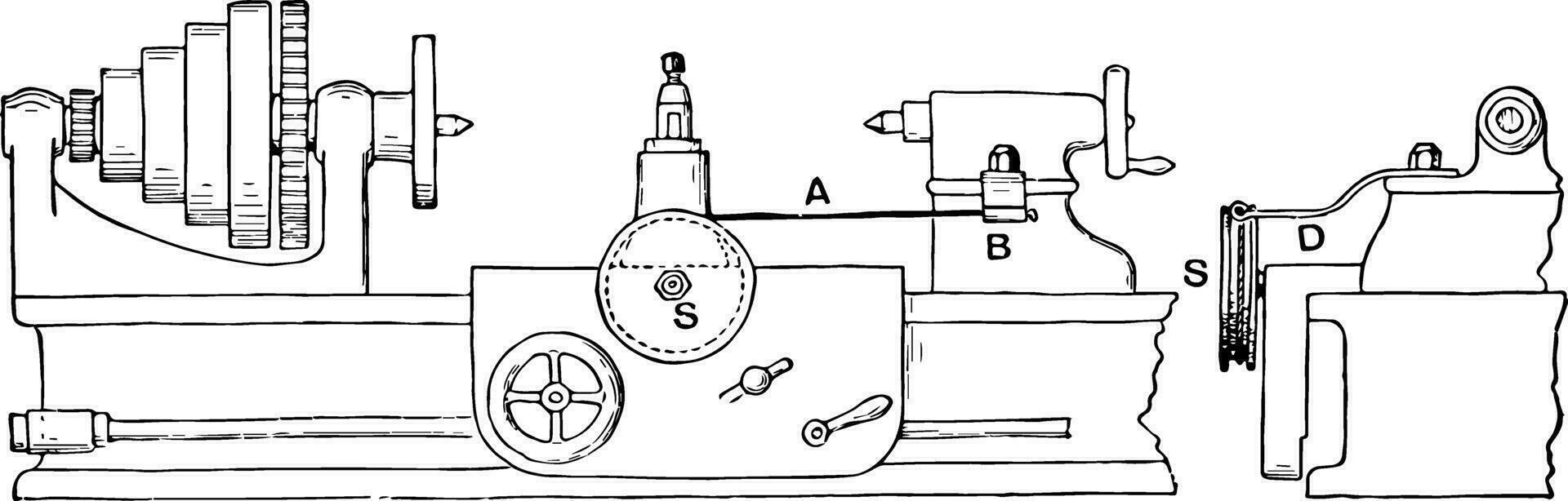 Taper Turning and Boring Lathe Rig, vintage illustration. 35035769