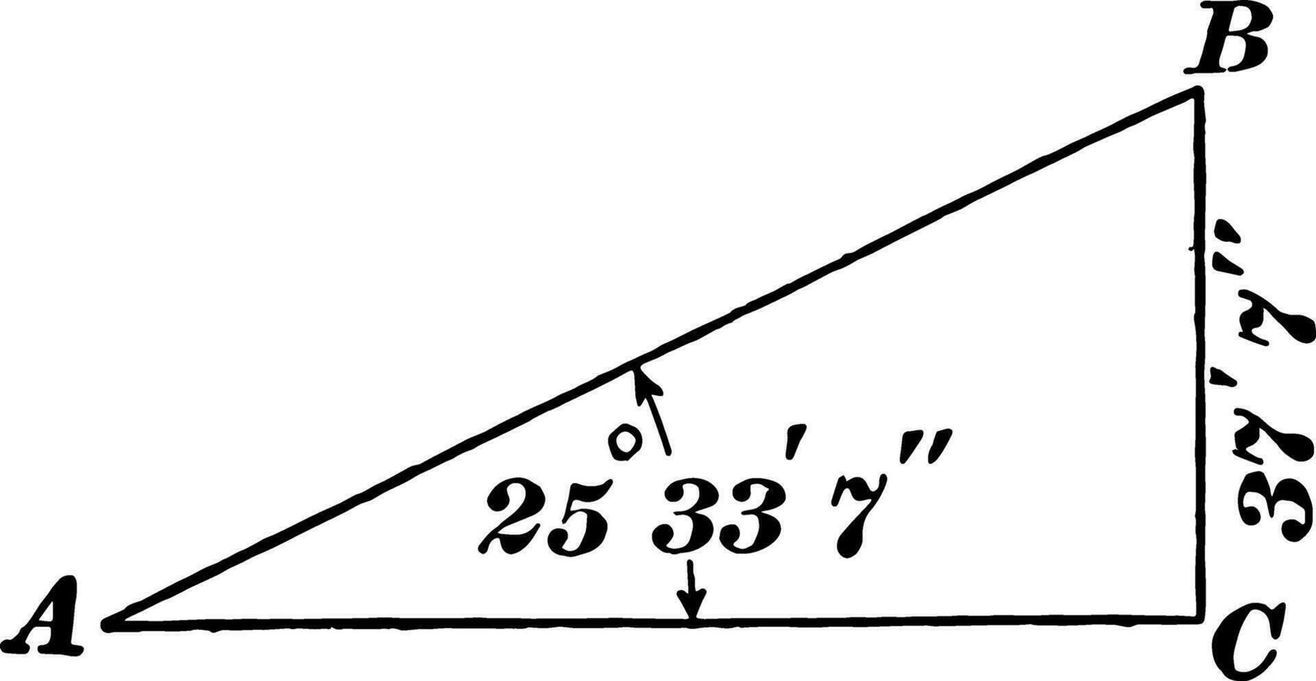 Triangle With Angle of 25  33' 7 and Side of 37' 7
 vintage illustration. vector