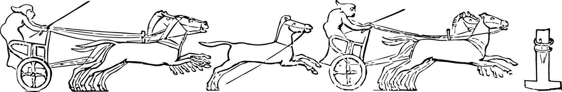 Chariot-race, vintage illustration. vector