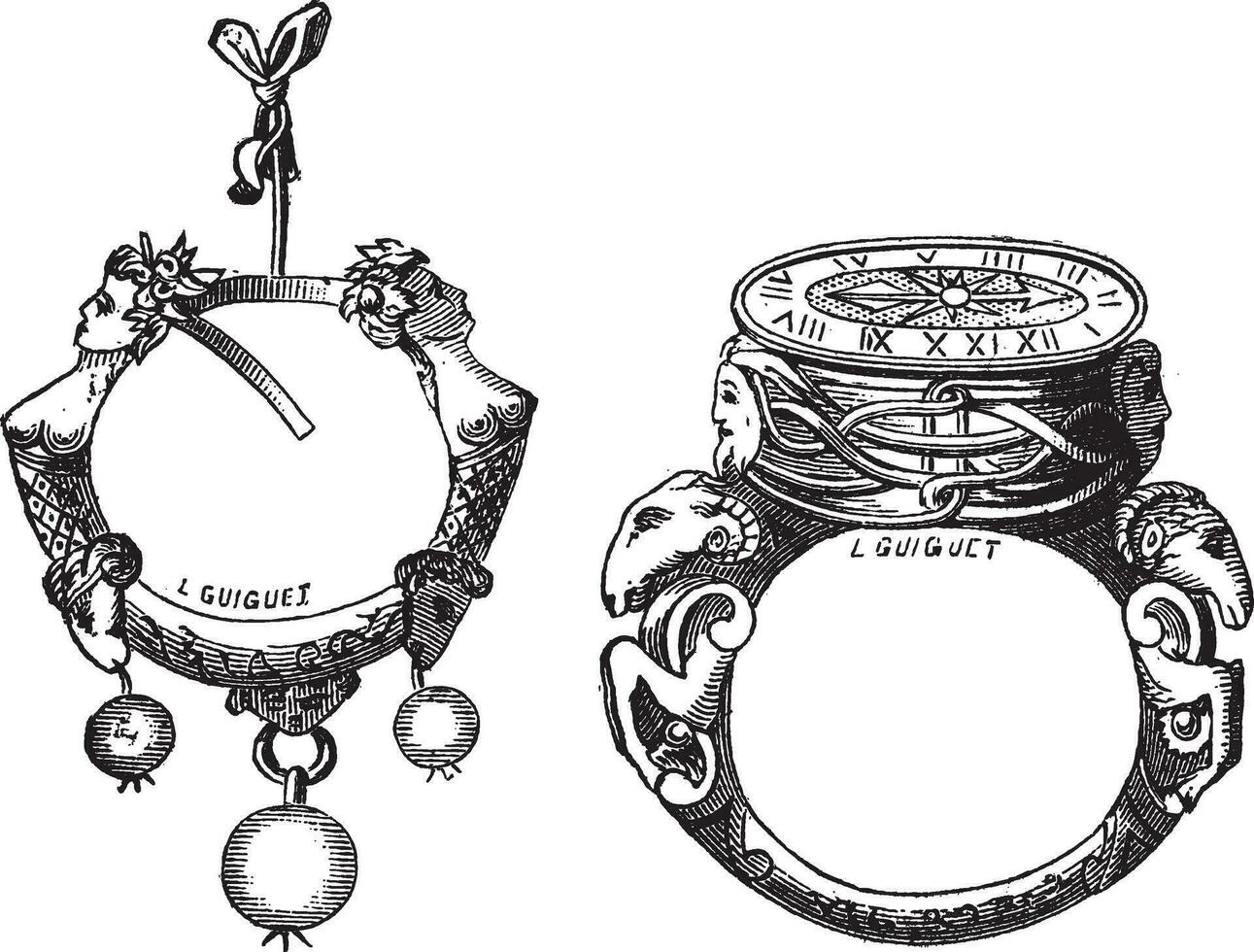 The earring and the ring of the sixteenth century vintage engraving vector