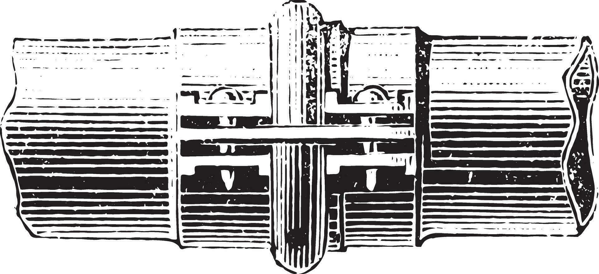 View upside down assembled pipes, vintage engraving. vector