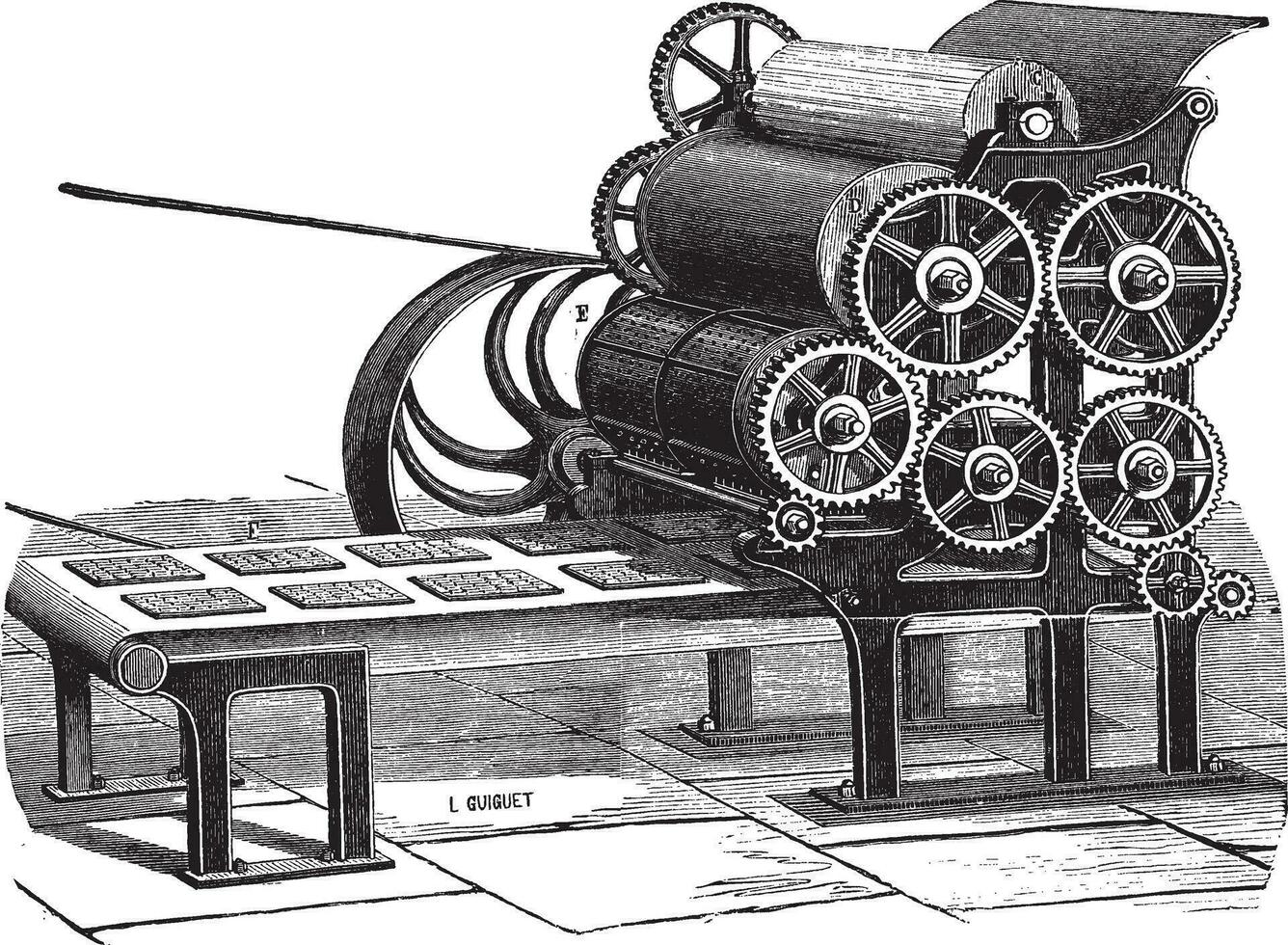 Biscuit Hardtack making machine vintage engraving vector