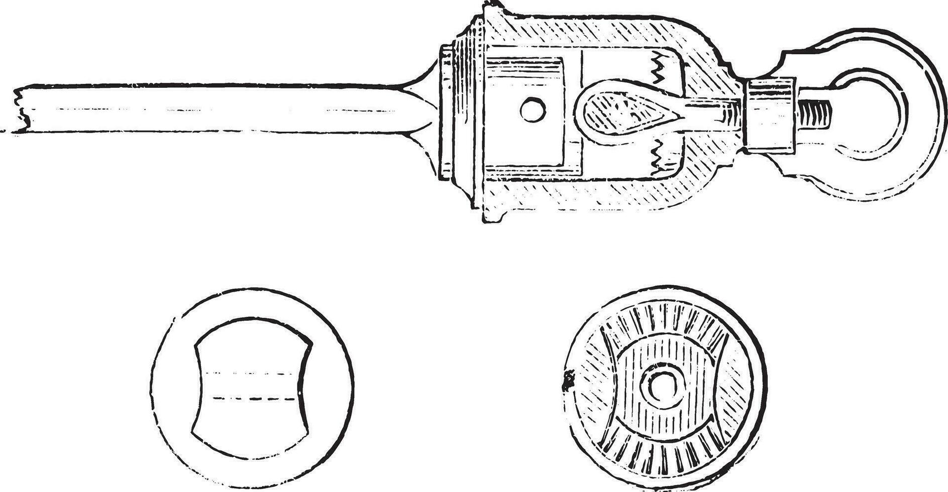 Regulator Grignon, horizontal section At end view of the age head cross section of the box, vintage engraving. vector