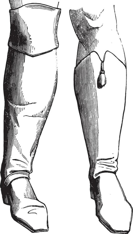 Bodyguard boot 1786, a hussar boot-Chamboran 1795, vintage engraving. vector