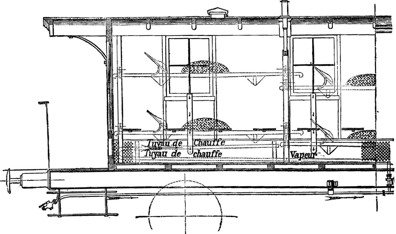 Steam heating East Prussian, vintage engraving. vector