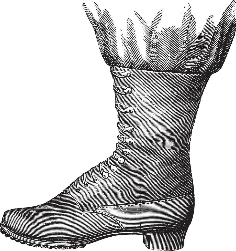 Ankle boot out first competition 1872 and not tried, vintage engraving. vector