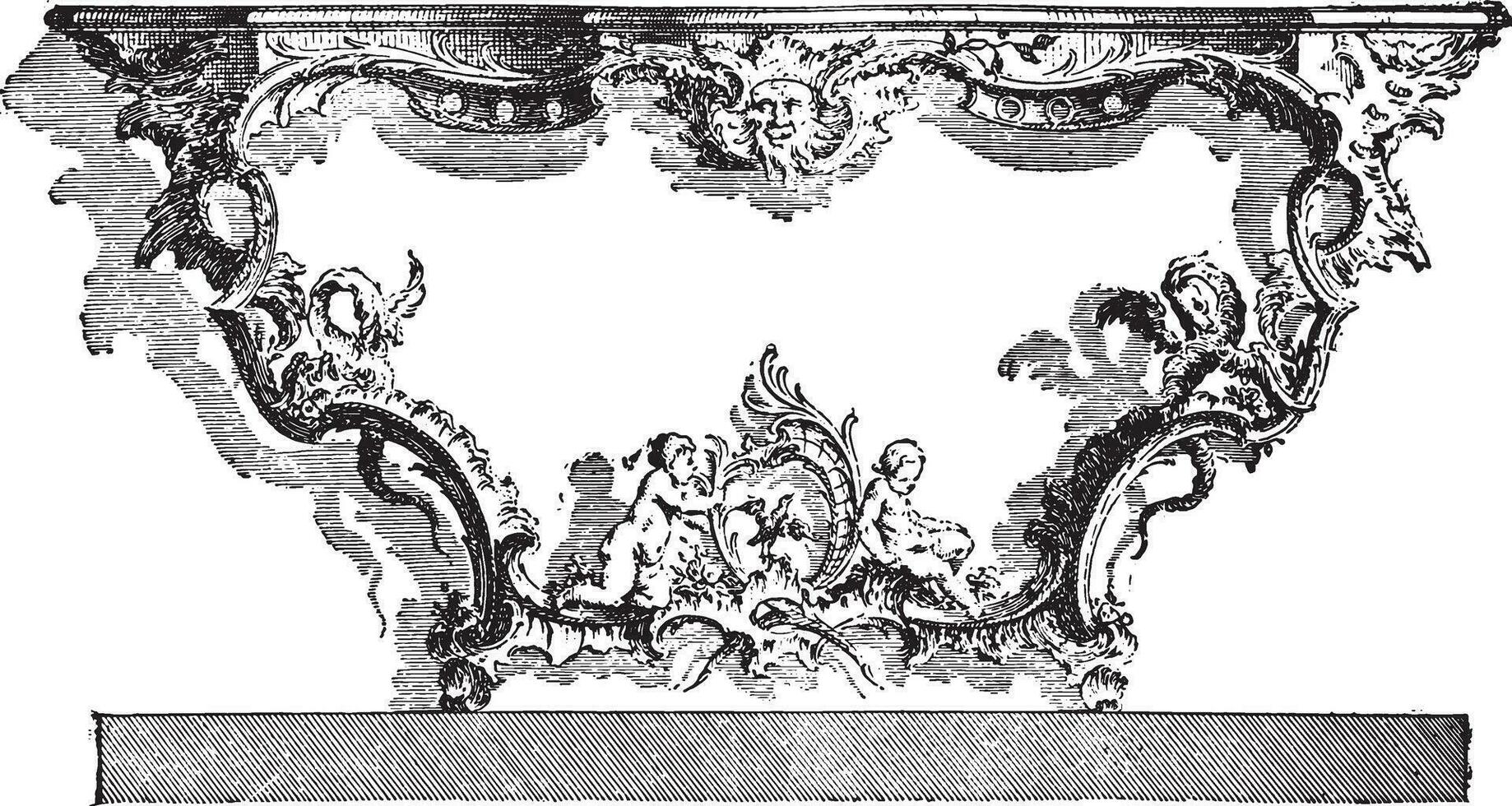 Console apply, after Cuvillies eighteenth century, vintage engraving. vector