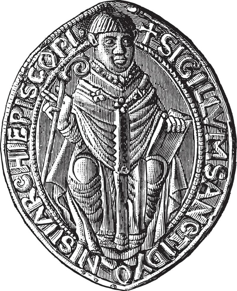 Seal of the abbey of Saint-Denis twelfth century, vintage engraving. vector