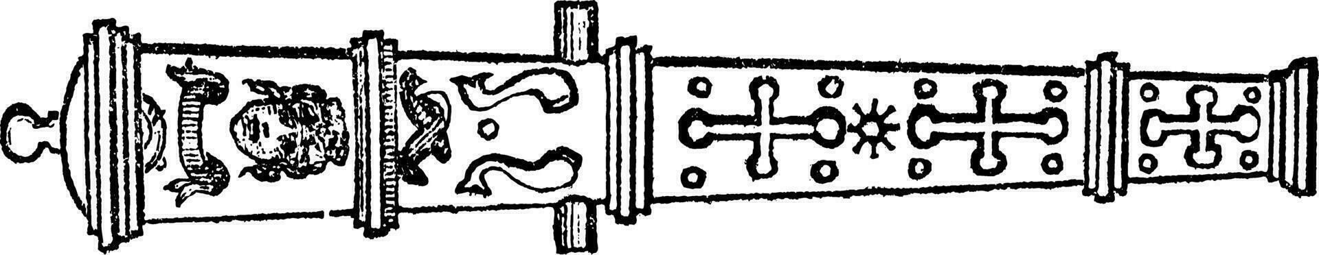 Culverin or medieval cannon vintage engraving. vector