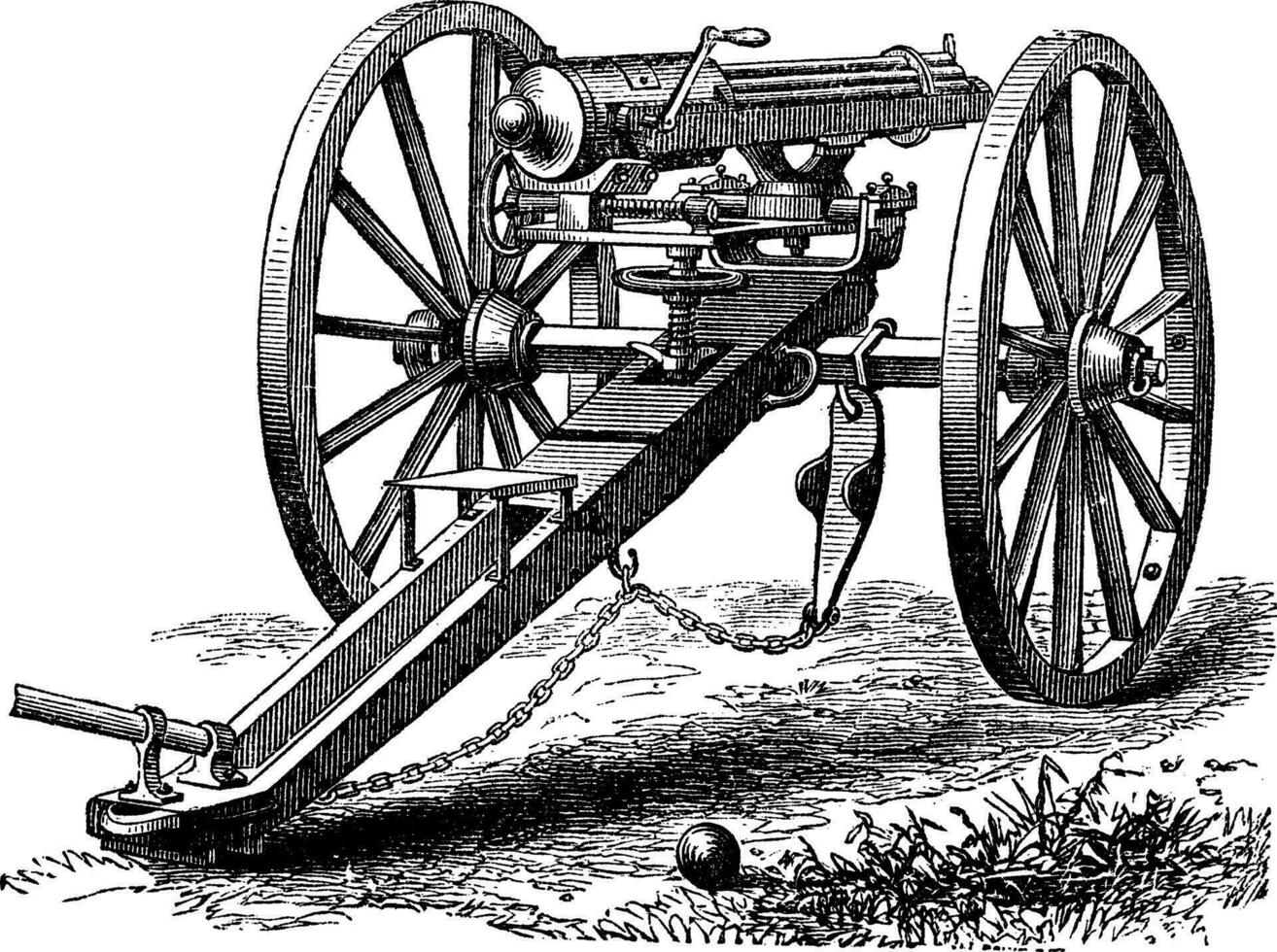 Galting gun vintage engraving. vector