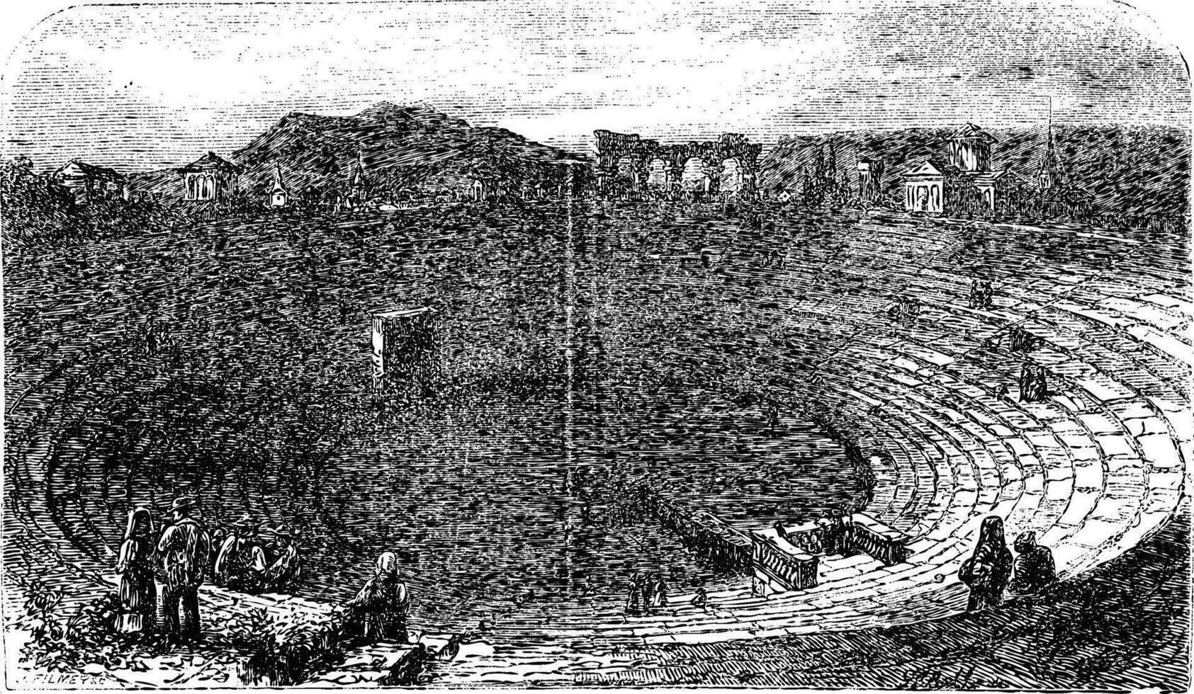 Verona Arena in 1890, in Verona, Italy. Vintage engraving. vector