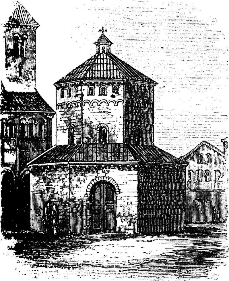 Baptistry of Novara vintage engraving vector