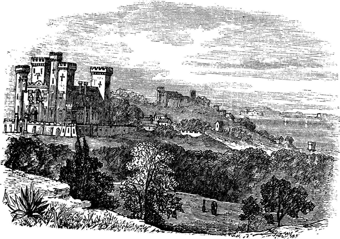 Saint Ursula castle or Church of Saint Ursula, Cannes, France. vintage engraving vector