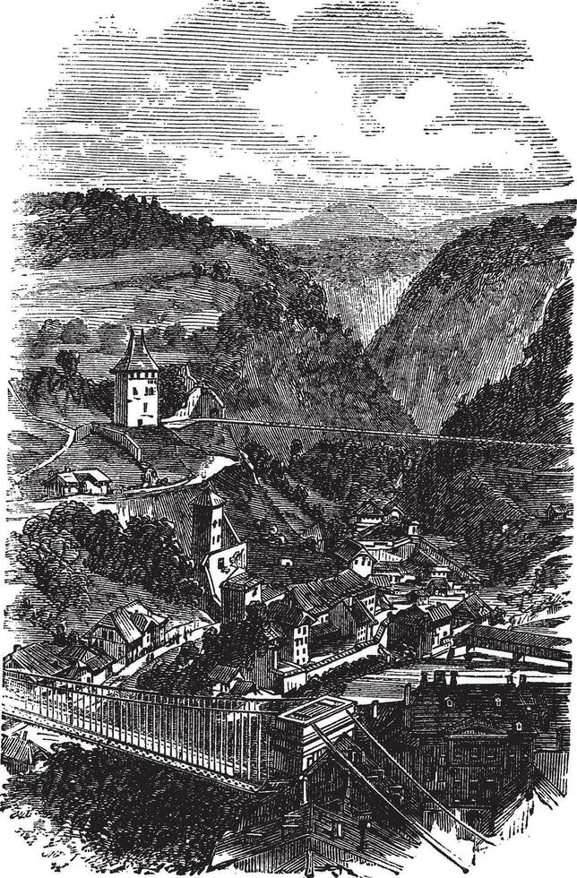 Fribourg or Freiburg im Uechtland in Switzerland  vintage engraving. vector