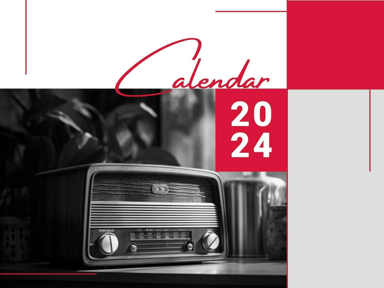 Red Grey Vintage Calendar 2024 template