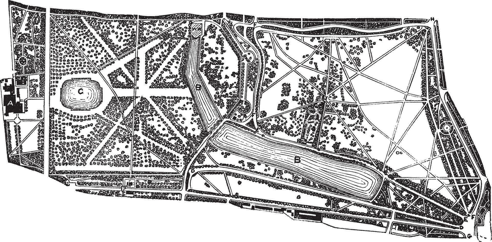 Hyde Park and Kensington Gardens environs vintage engraving vector