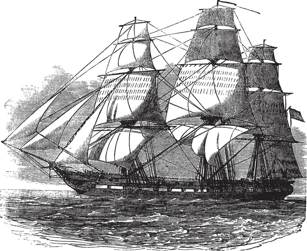 USS Constitution, vintage engraved illustration vector