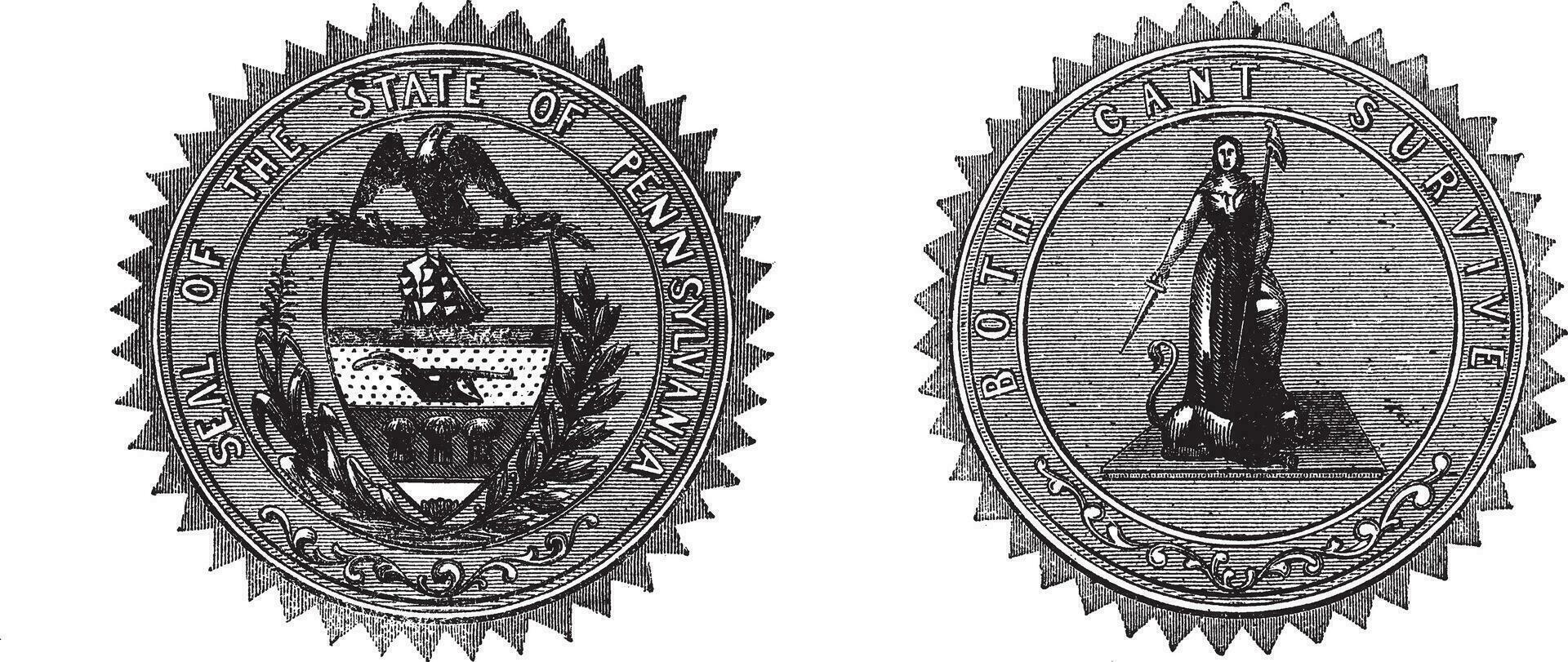Seal of the State of Pennsylvania USA vintage engraving vector