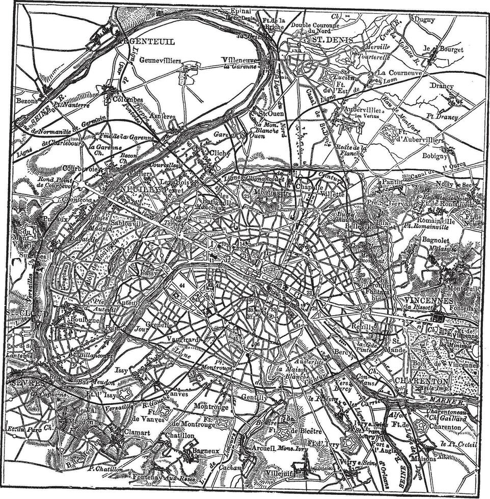 Paris and its environs vintage engraving vector