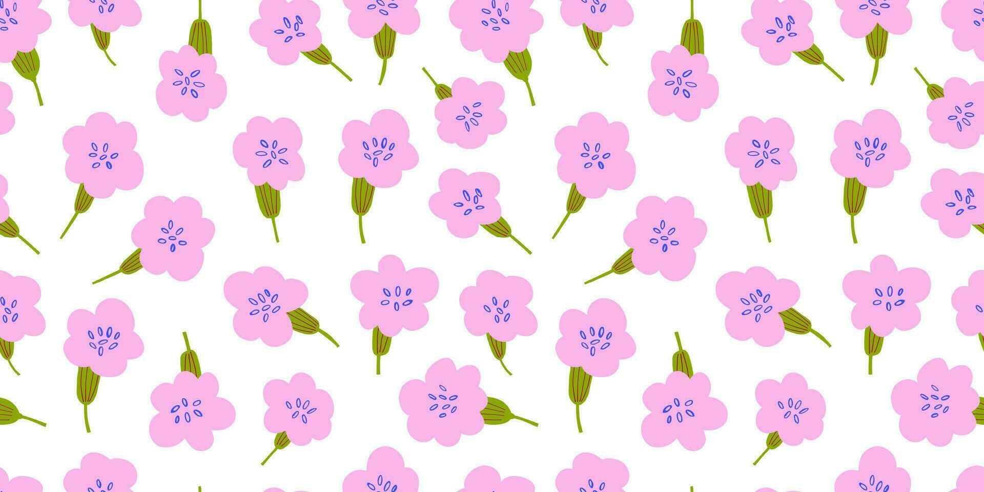 Simple vector seamless pattern with spring flowers on white. Ditsy flowers pattern