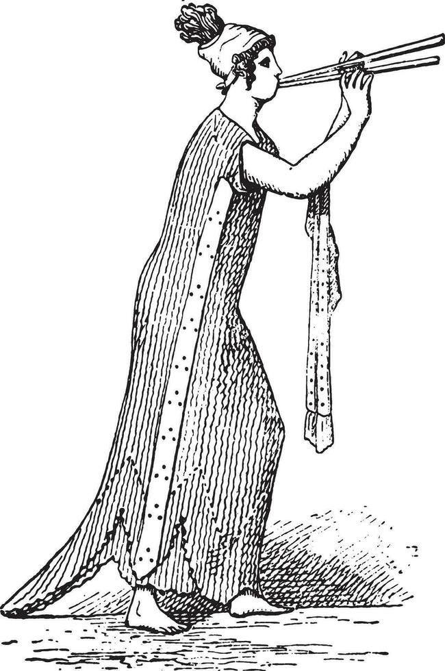 Flute player, vintage engraving. 35036755 Vector Art at Vecteezy