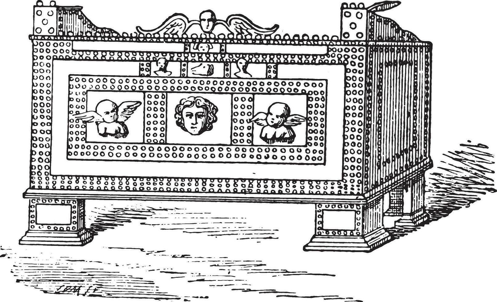 Safe found in Pompeii, vintage engraving. vector