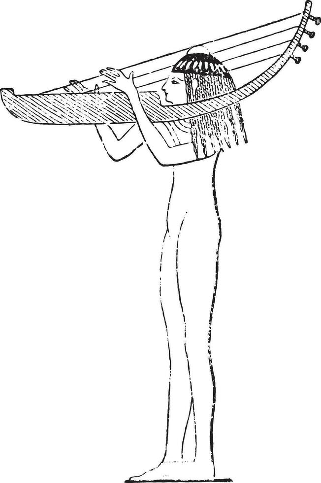 Harp worn on the shoulder, vintage engraving. vector