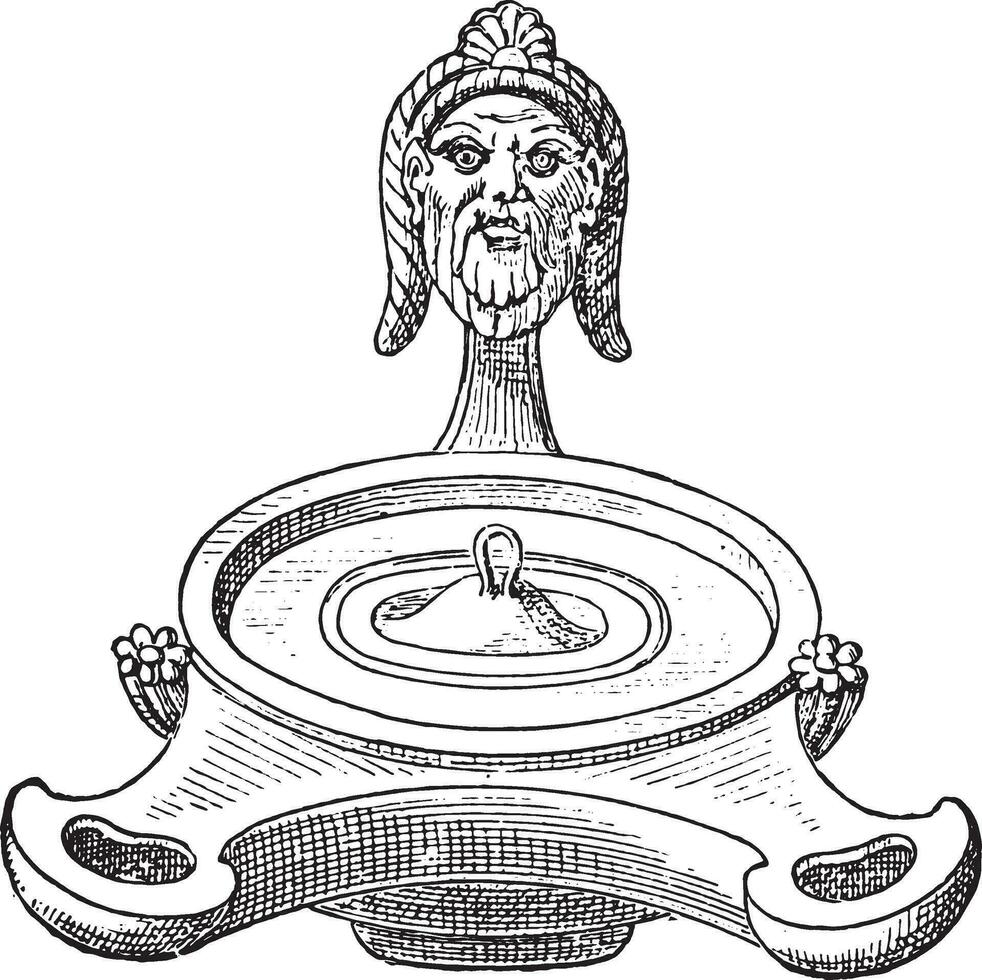 Lid lamp, vintage engraving. vector
