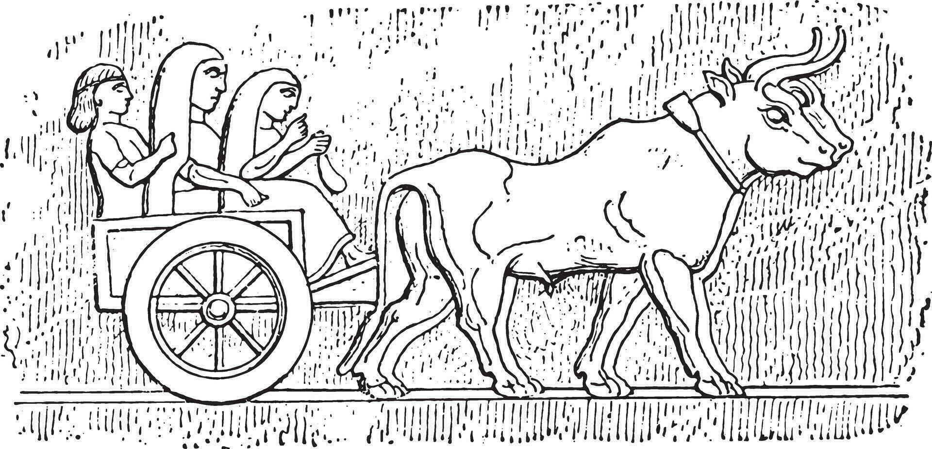 Assyrian cart, vintage engraving. vector