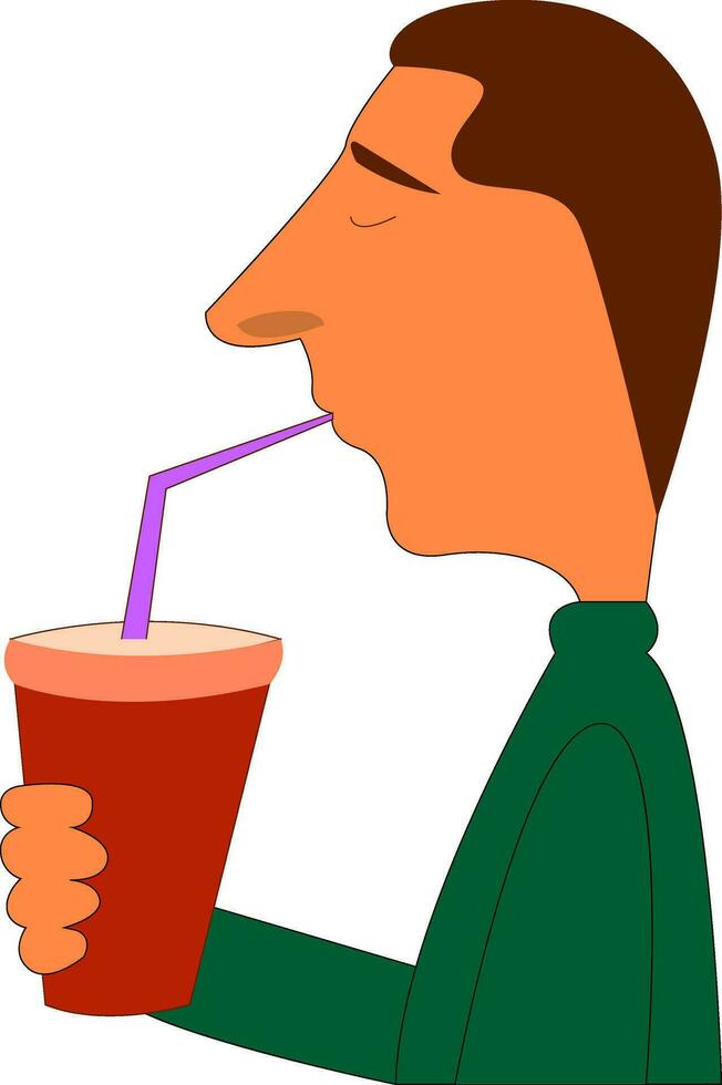 Caricature of man drinking juice vector illustration on white background.