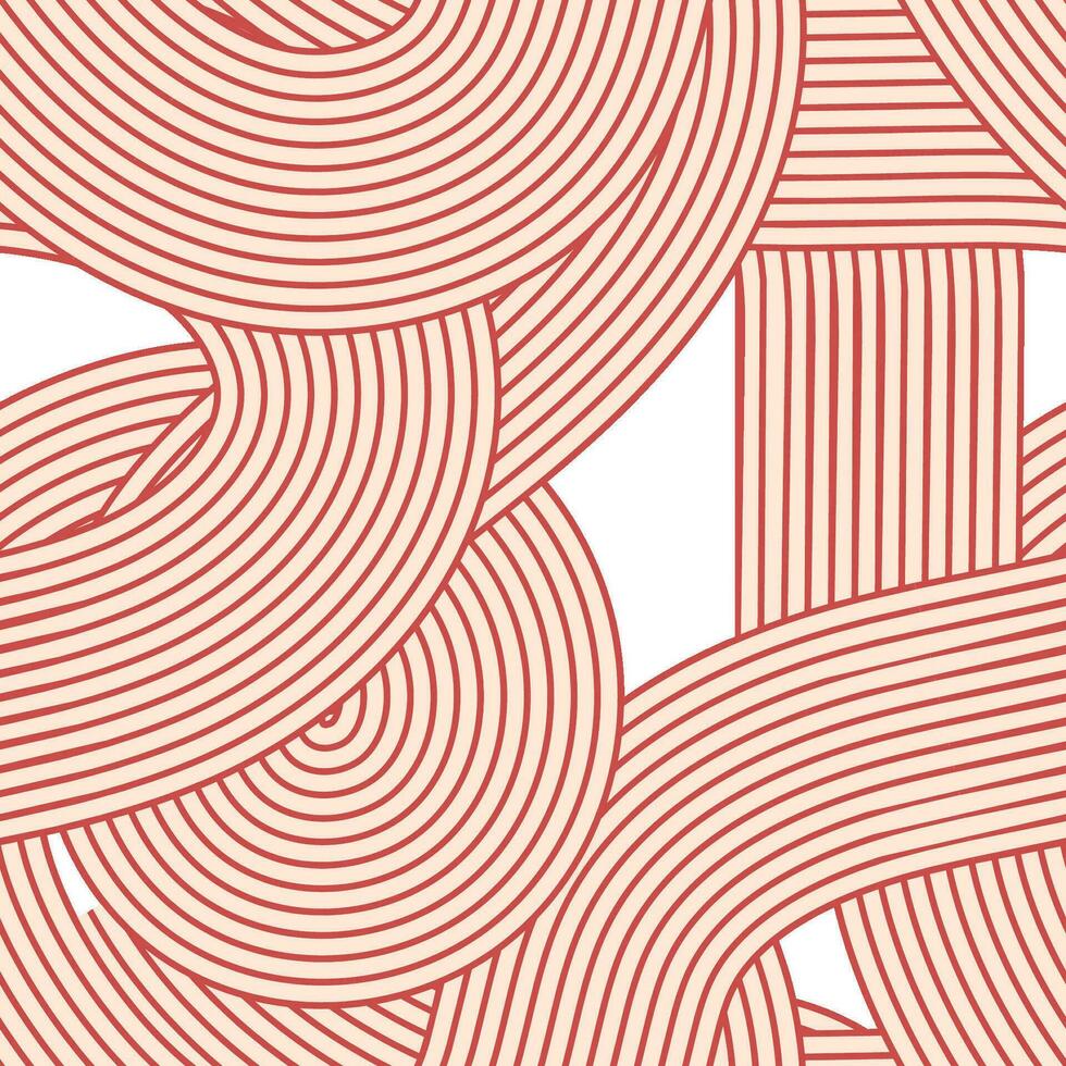 Noodle ramen seamless pattern. Repeated background with light red waves lines vector
