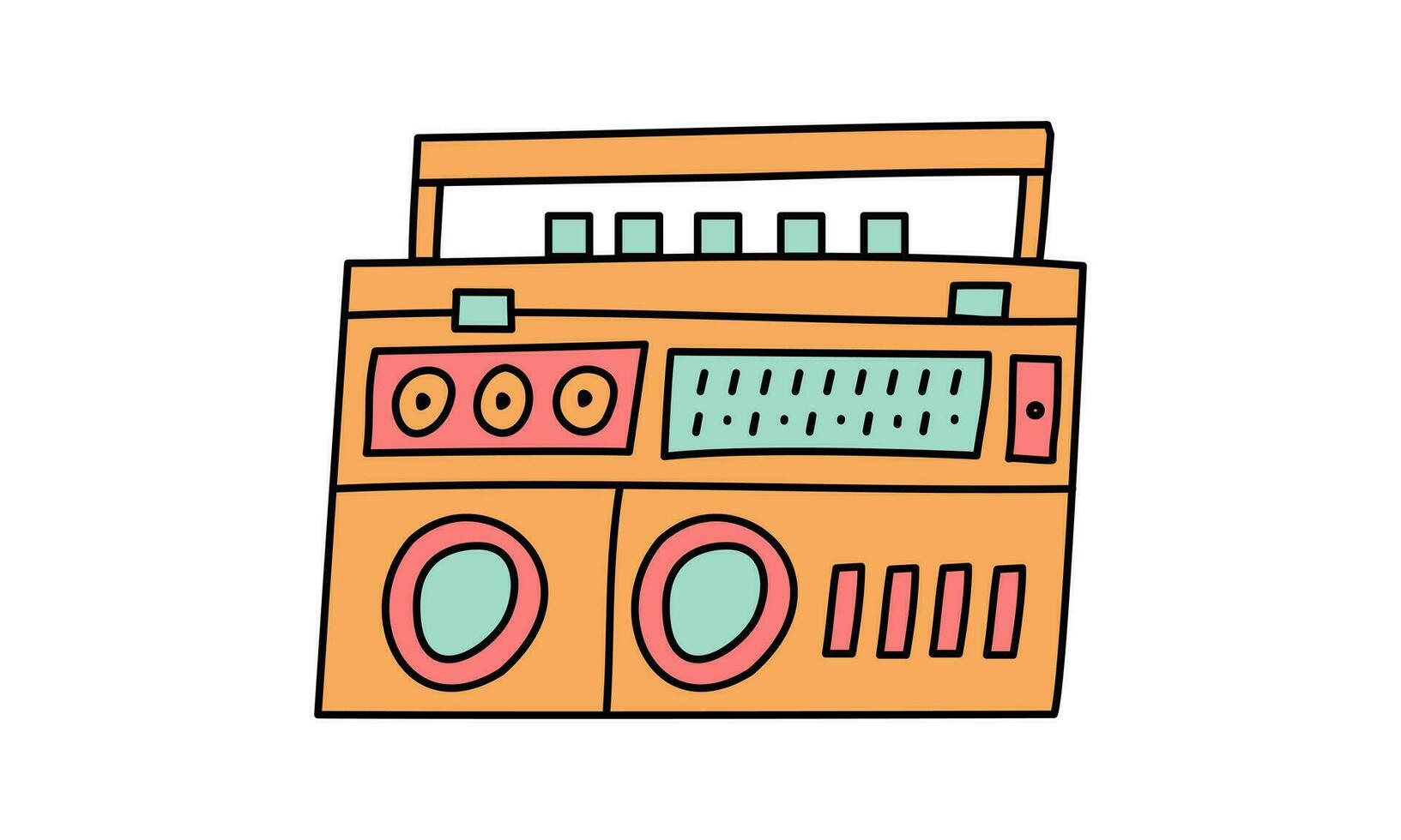 Hand drawing magnetophone for retro items. Set 90 s retro item. vector