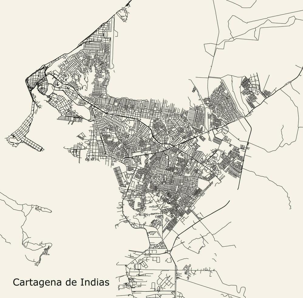 Vector city road map of Cartagena de Indias, Spain