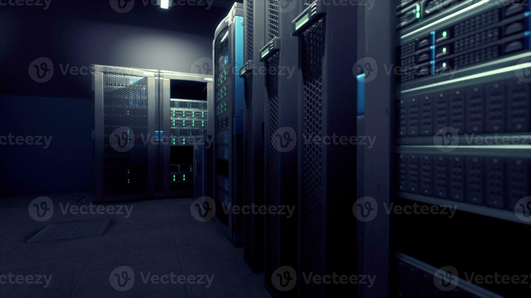 Shot of Corridor in Working Data Center Full of Rack Servers and Supercomputers photo