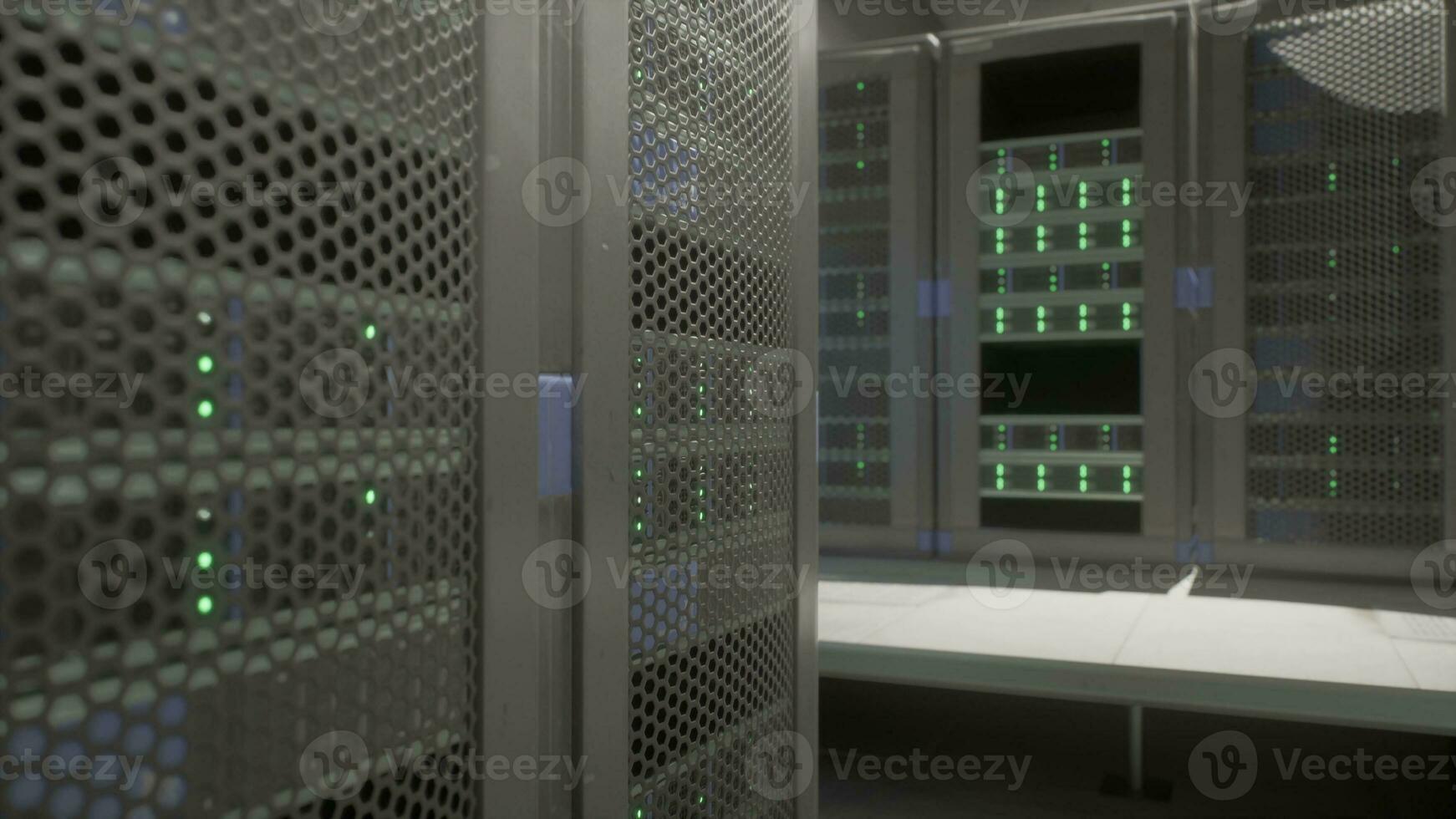 Shot of Corridor in Working Data Center Full of Rack Servers and Supercomputers photo