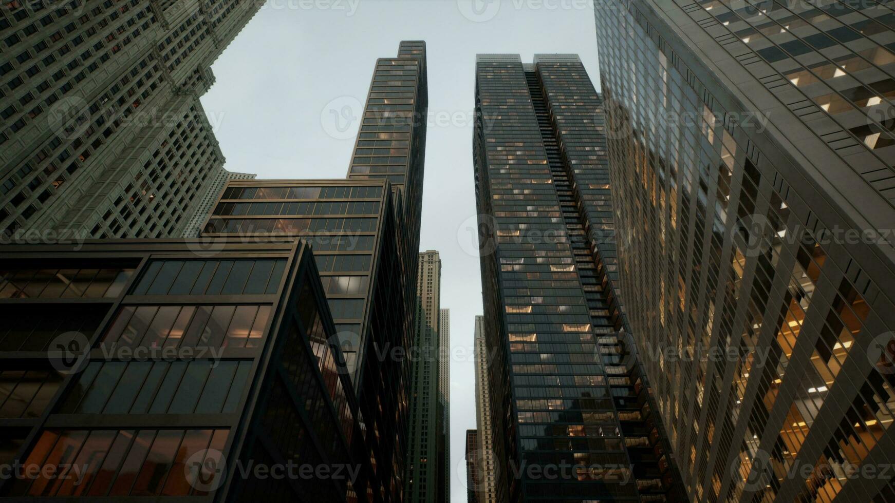 Bottom view of modern skyscraper in business district photo