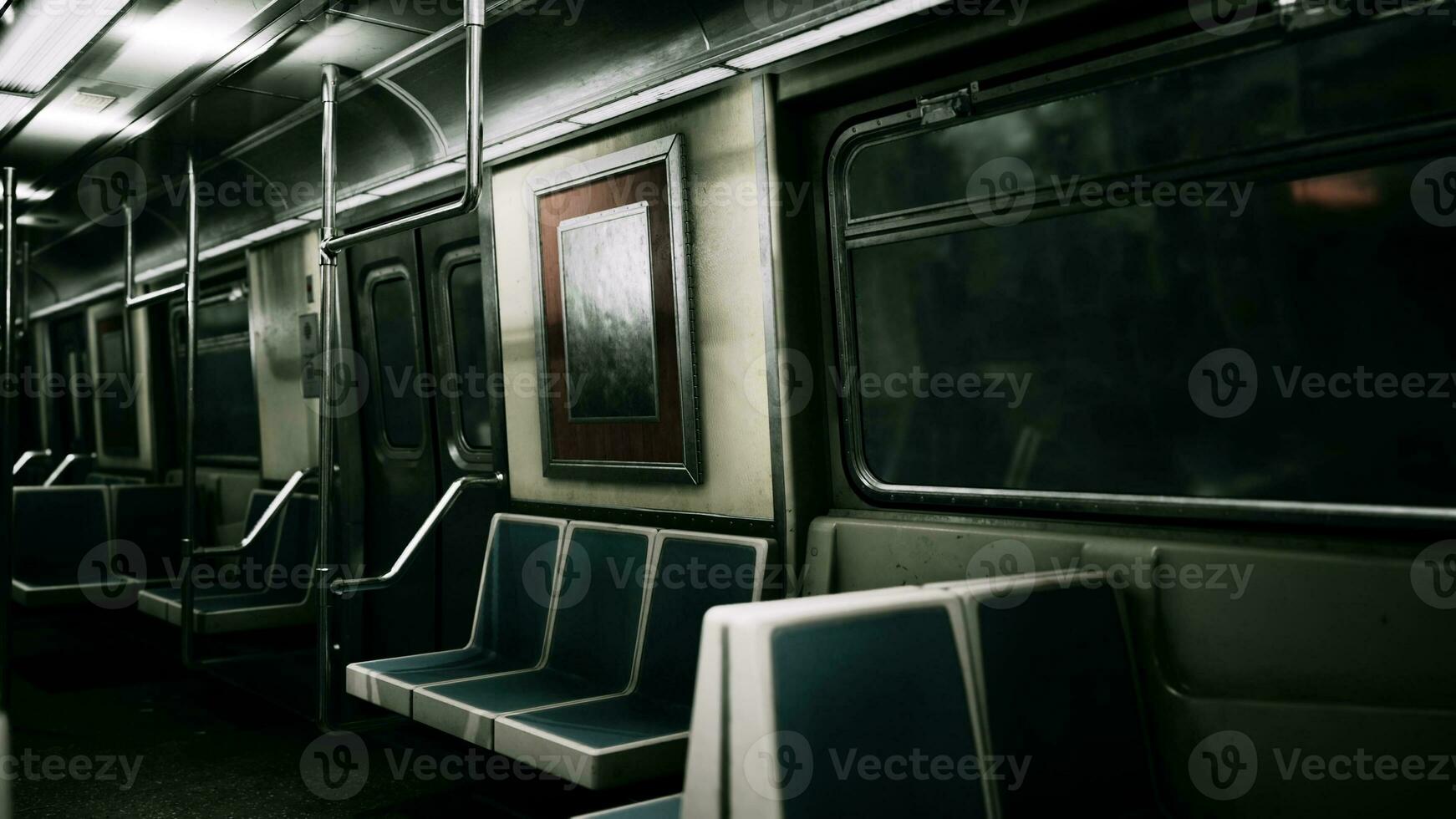 Empty benches of metro wagon photo