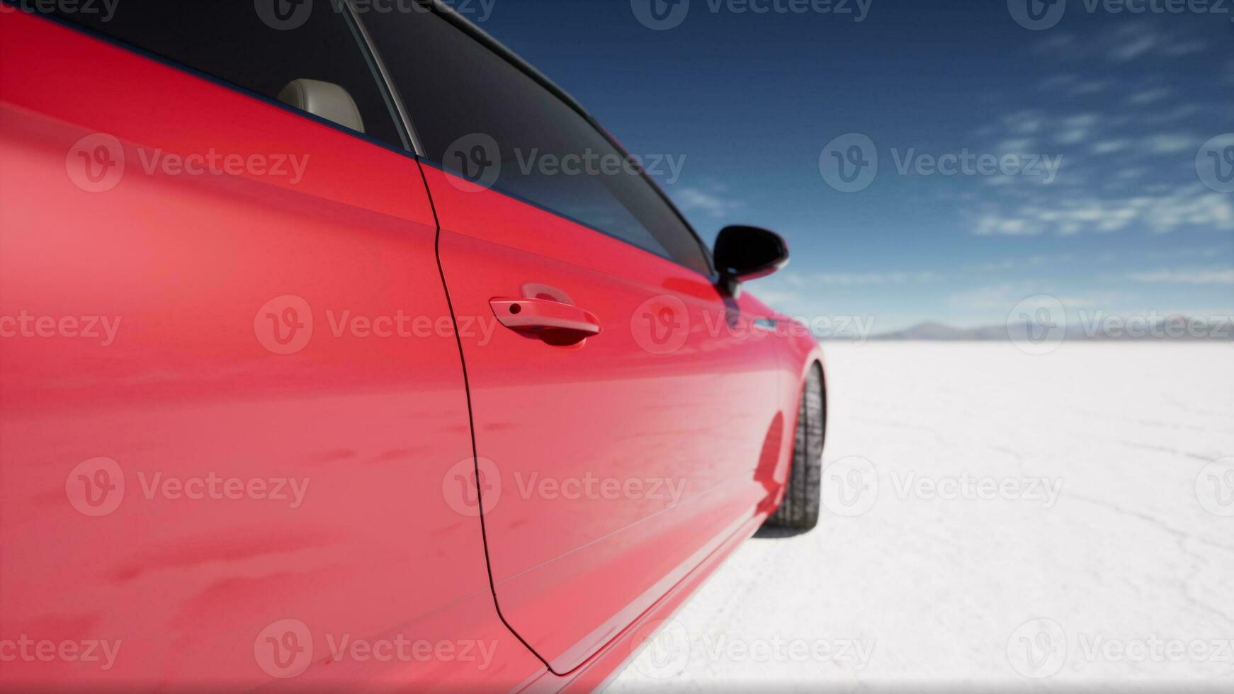 red sport car on the salt lake photo