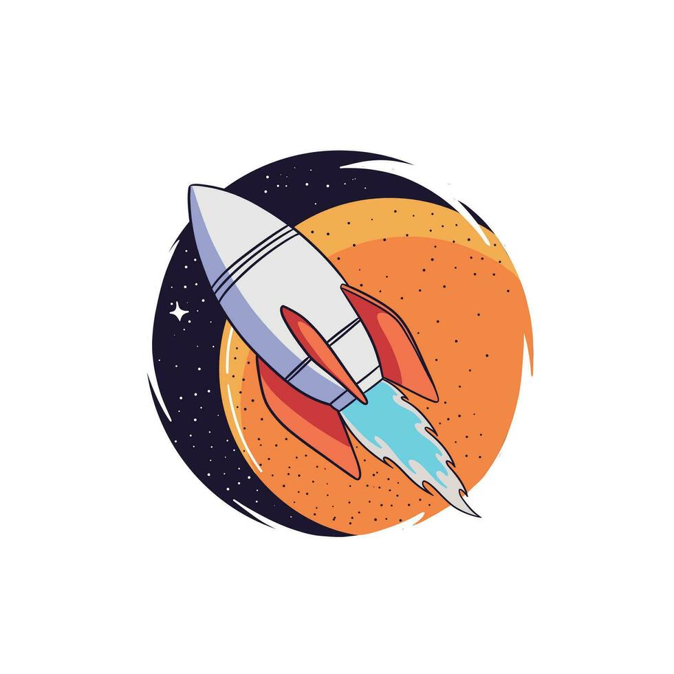 Rocket Launching Cartoon Vector Icon Illustration. Flat Cartoon Style