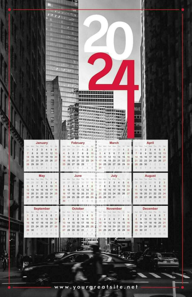 2024 Calendar Poster with City Downtown Background template