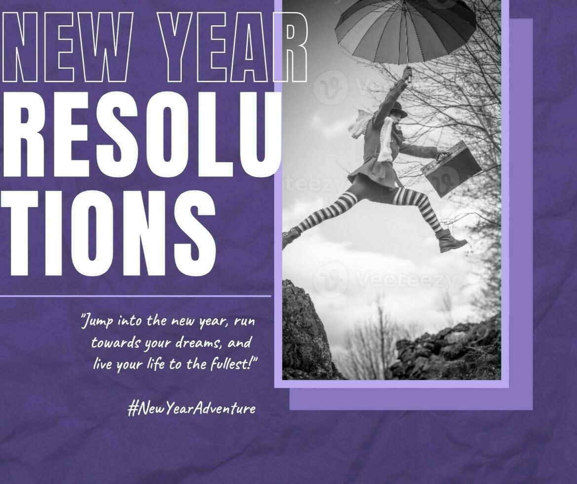 Man Jump and Holding Umbrella for New Year Resolution Facebook Post template
