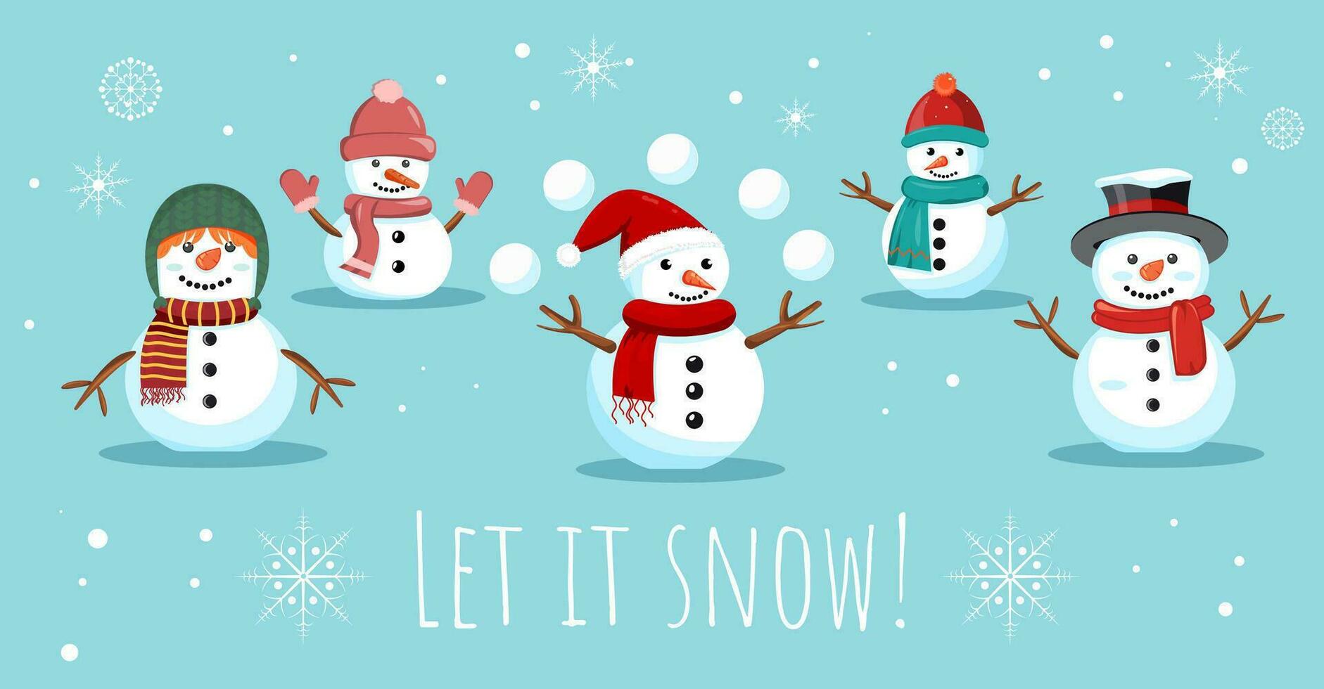 Winter horizontal banner design with snowman and snowflakes vector