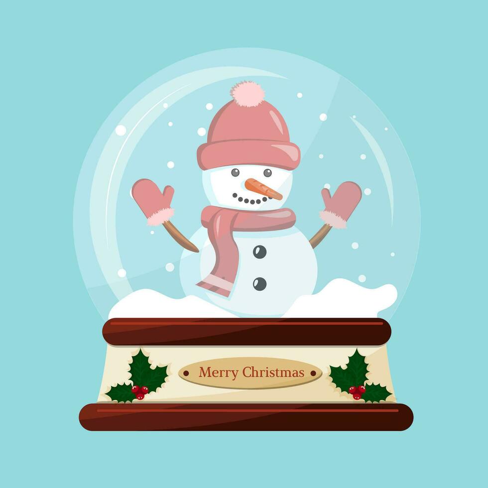 Snowman in christmas snowball vector illustration