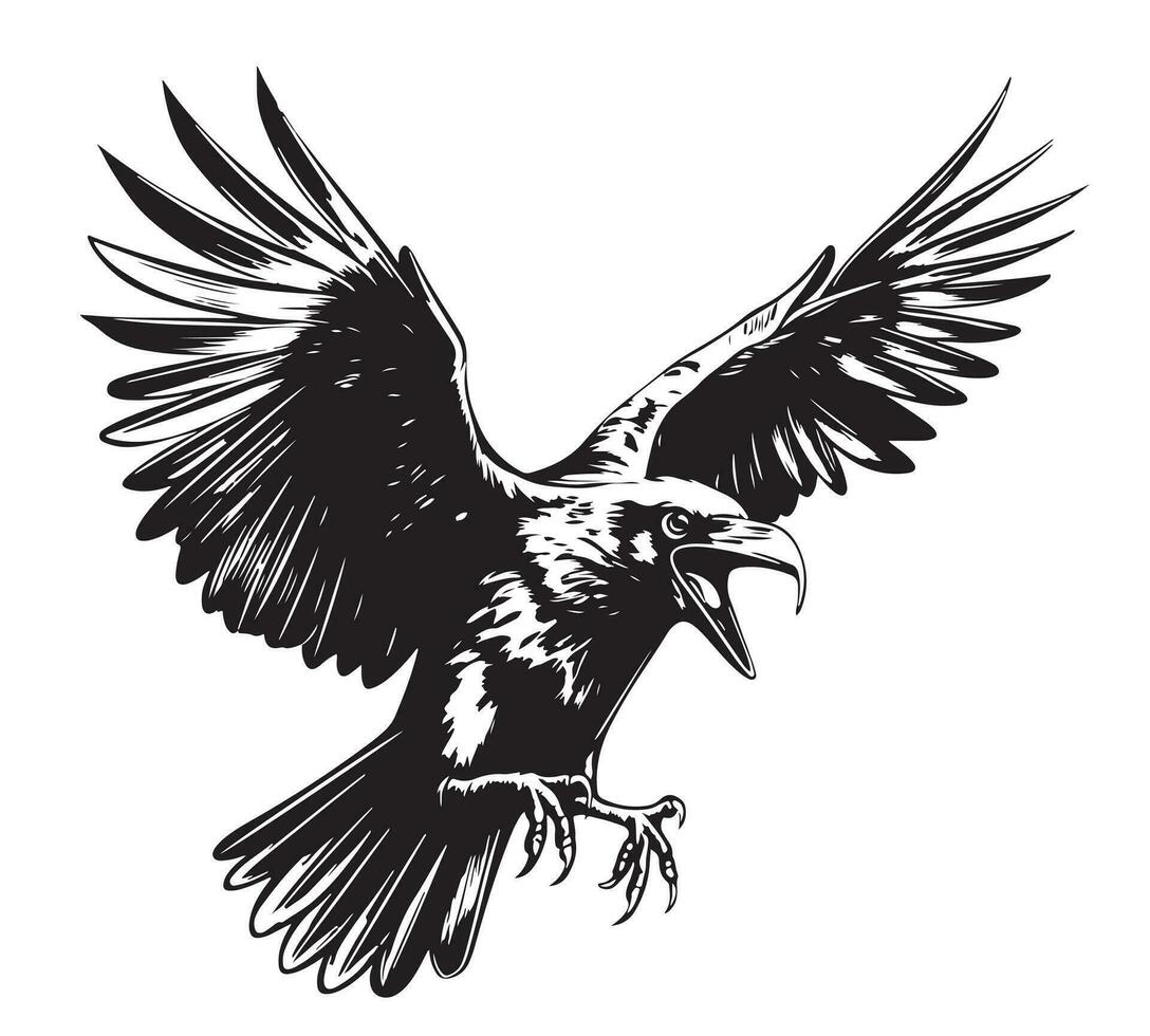 Crow attack icon cartoon vector. Art feather. Ink fly vector